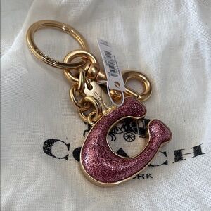 Coach Signature 3D Keychain Bag Charm Glitter Resin Rose Pink